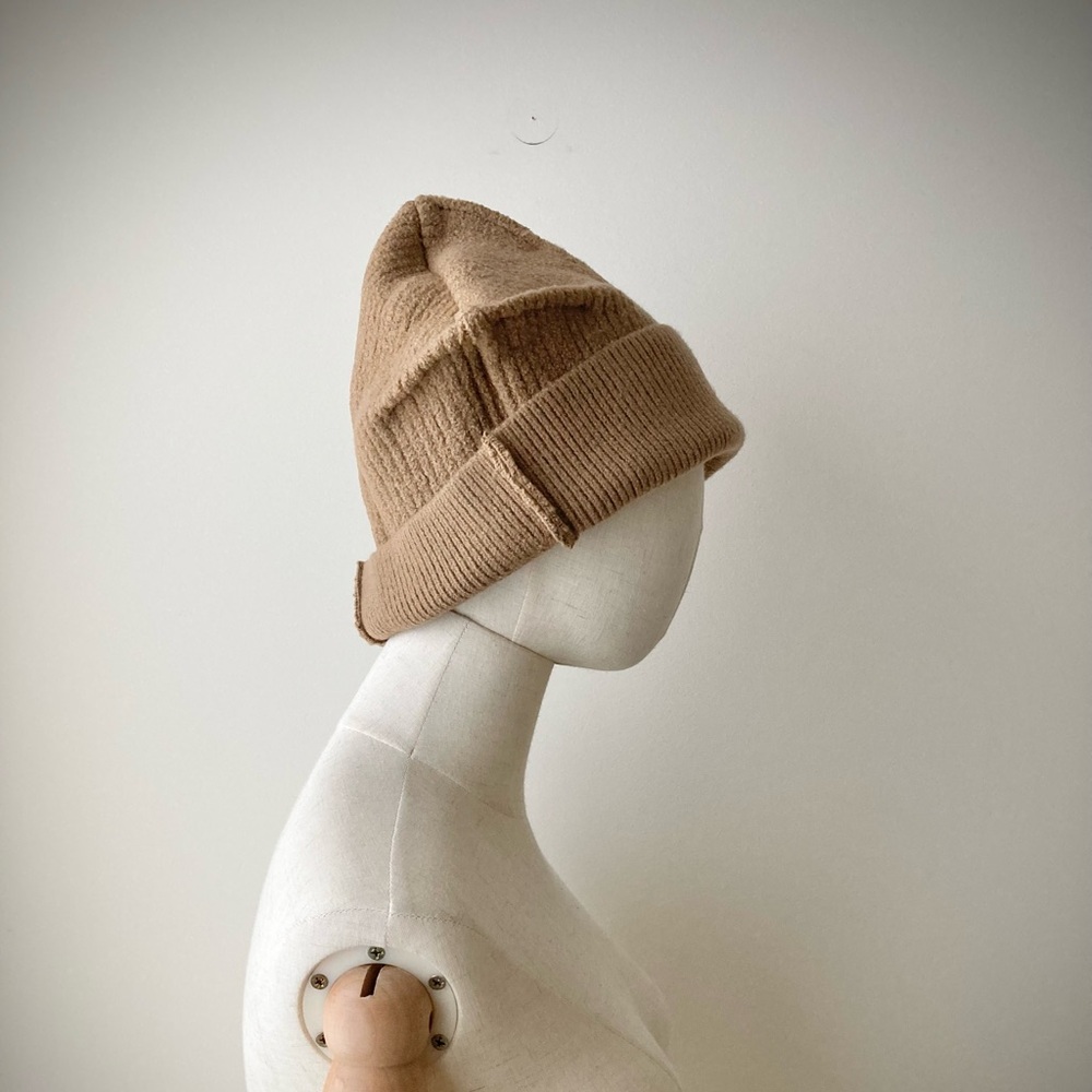 joodito origami crown ribbed wool sweater hat winter beanie cap large tan camel - Picture 6 of 8
